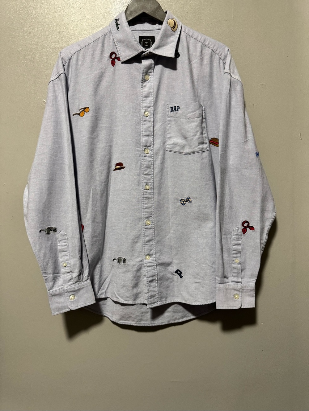 GAP x DAP Oxford Shirt Mens S NWT Embroidered Icons Blue Button Down Limited